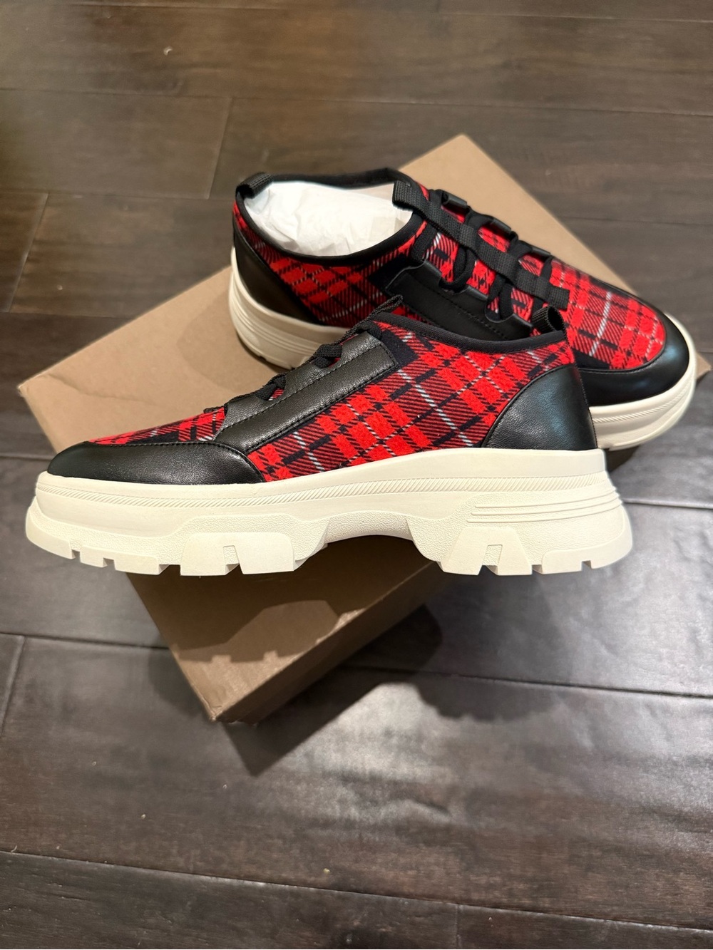 Rowen Red and Black Plaid Chunky Low-Top Sneakers